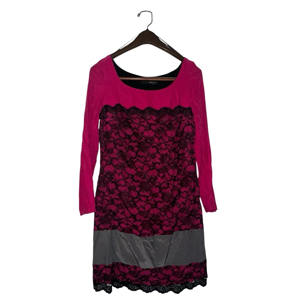 Jay Godfrey Black‎ Lace With A Pop Of Color Fuchsia Long Sleeve Mini Dress XS /S